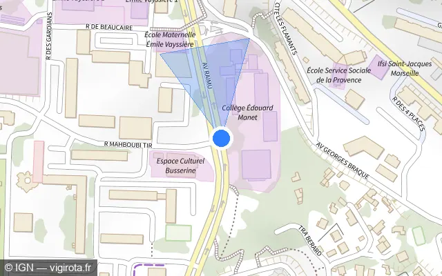 Vue plan de l'emplacement du radar de feu rouge à Marseille sur Avenue Raimu