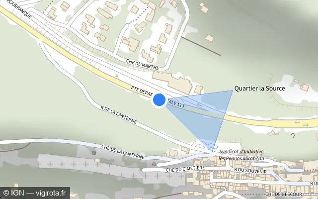 Vue plan de l'emplacement du radar de feu rouge à Les Pennes-Mirabeau sur Route Nationale 113 de Marseille à Bordeaux / D 113