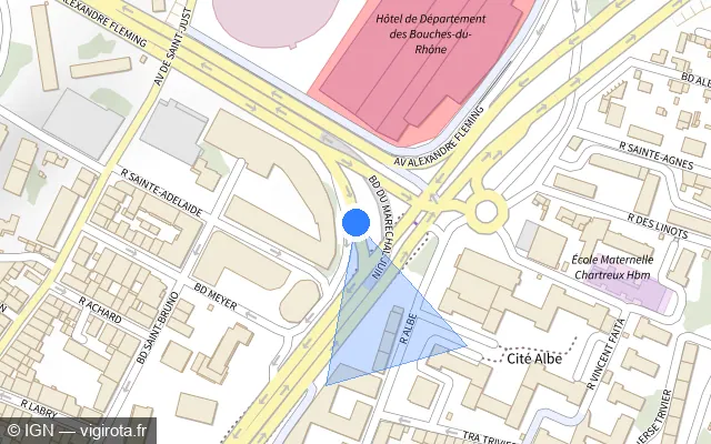 Vue plan de l'emplacement du radar tourelle à Marseille sur Rue Adry Novoli