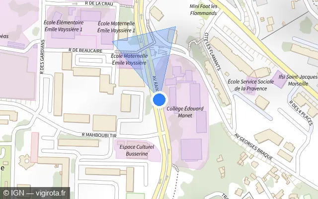 Vue plan de l'emplacement du radar tourelle à Marseille sur Avenue Raimu