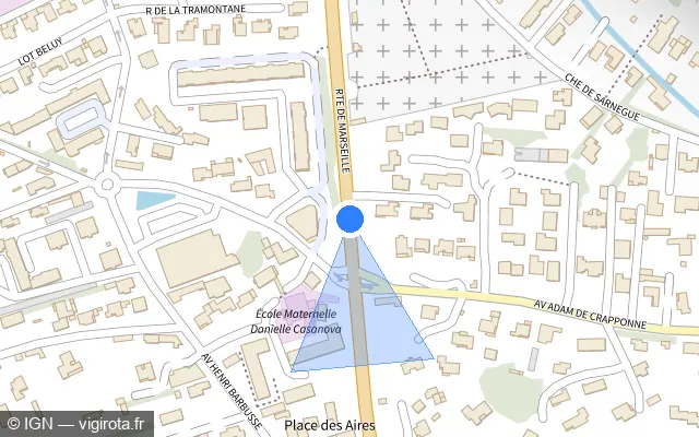 Vue plan de l'emplacement du radar tourelle à Saint-Chamas sur Route de Marseille / D 10