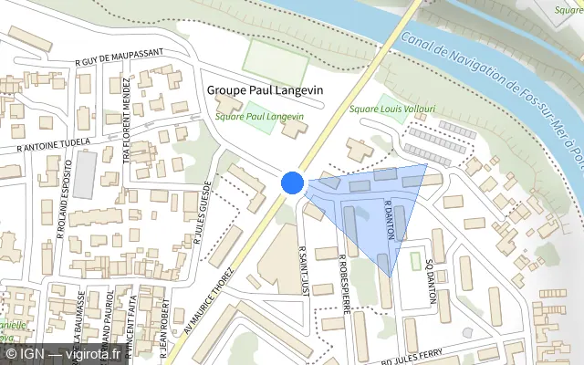 Vue plan de l'emplacement du radar tourelle à Port-de-Bouc sur Avenue Paul Langevin