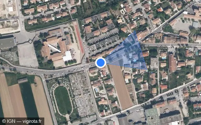 Vue satellite de l'emplacement du radar tourelle à Peyrolles-en-Provence sur D 96