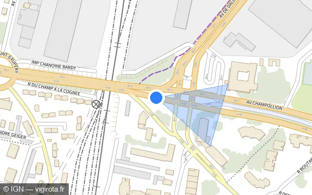Vue plan de l'emplacement du radar urbain à Dijon sur Avenue Champollion