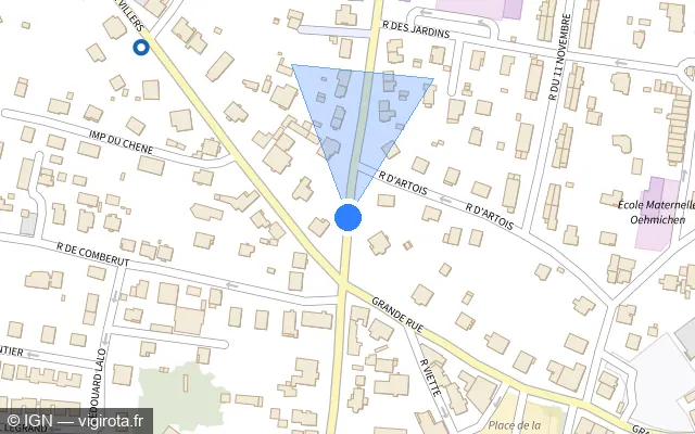 Vue plan de l'emplacement du radar urbain à Valentigney sur Rue Étienne Oehmichen