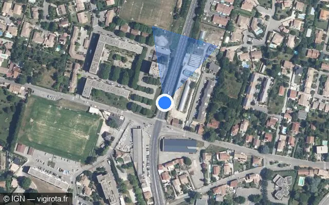 Vue satellite de l'emplacement du radar de feu rouge à Montélimar sur N 7