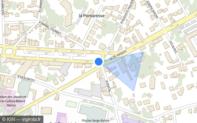 Vue plan de l'emplacement du radar de feu rouge à Romans-sur-Isère sur Avenue Gambetta