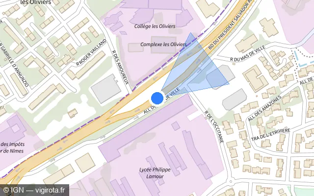 Vue plan de l'emplacement du radar tourelle à Nîmes sur Boulevard du Président Salvador Allende / D 6086