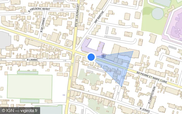 Vue plan de l'emplacement du radar urbain à Toulouse sur Boulevard Pierre et Marie Curie