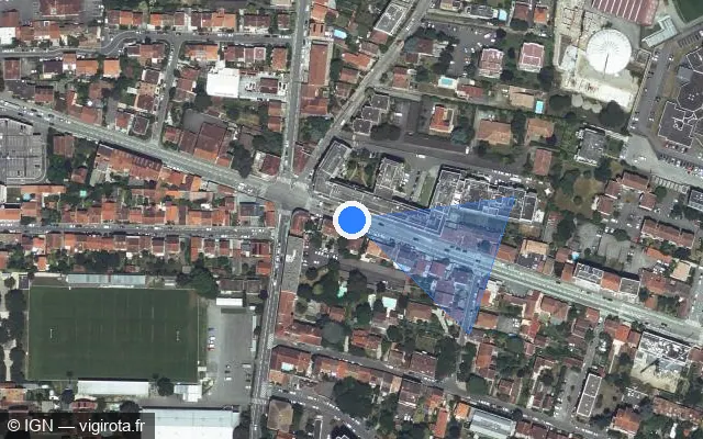 Vue satellite de l'emplacement du radar urbain à Toulouse sur Boulevard Pierre et Marie Curie