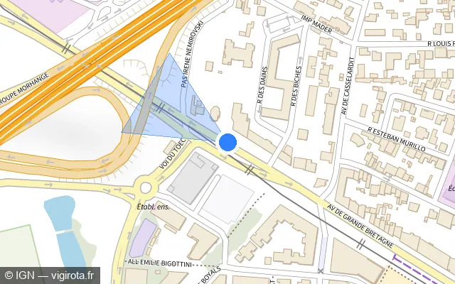 Vue plan de l'emplacement du radar urbain à Toulouse sur Avenue de Grande Bretagne