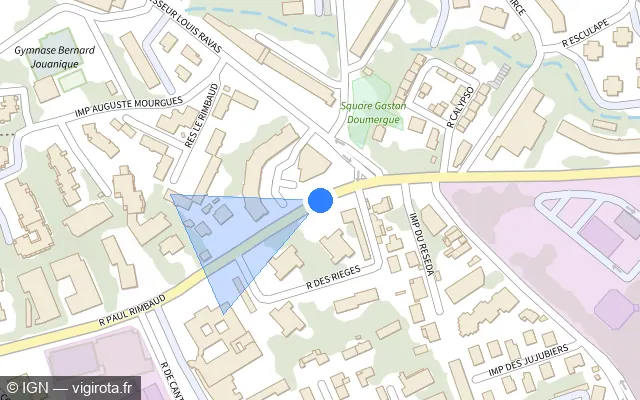 Vue plan de l'emplacement du radar tourelle à Montpellier sur Rue Paul Rimbaud