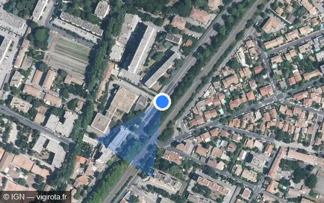 Vue satellite de l'emplacement du radar urbain à Montpellier sur Avenue François Delmas
