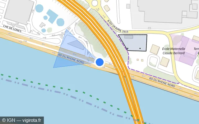 Vue plan de l'emplacement du radar de feu rouge à Saint-Romain-en-Gal sur D 1407 / Boulevard du Rhône