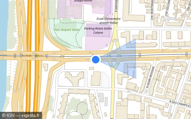 Vue plan de l'emplacement du radar de feu rouge à Grenoble sur Boulevard Joseph Vallier / D 1532