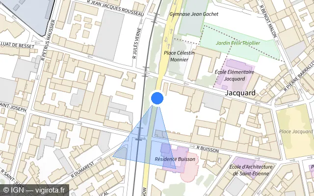 Vue plan de l'emplacement du radar de feu rouge à Saint-Étienne sur Boulevard Alfred de Musset