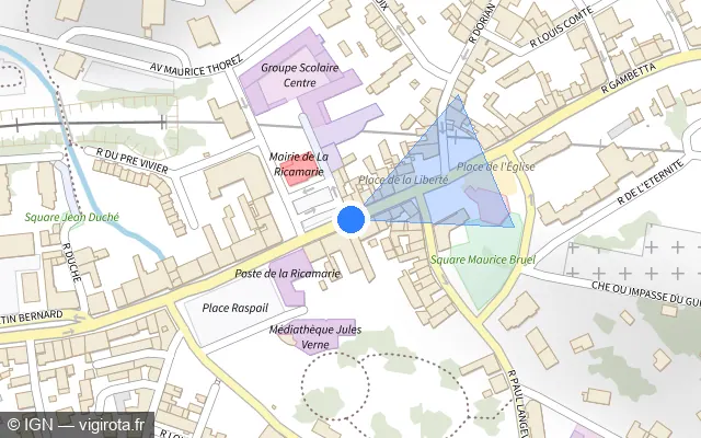 Vue plan de l'emplacement du radar de feu rouge à La Ricamarie sur Rue Gambetta