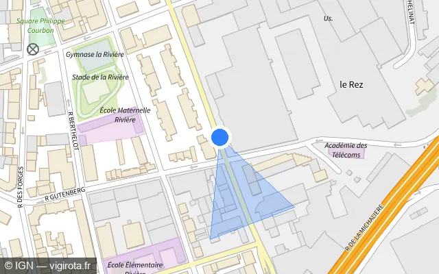 Vue plan de l'emplacement du radar de feu rouge à La Ricamarie sur Avenue de Rochetaillée