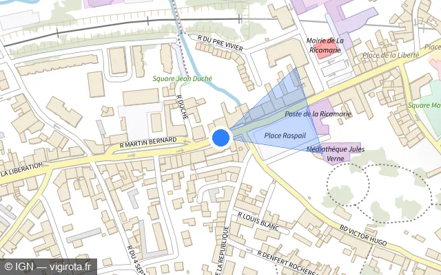 Vue plan de l'emplacement du radar de feu rouge à La Ricamarie sur Rue de la Libération