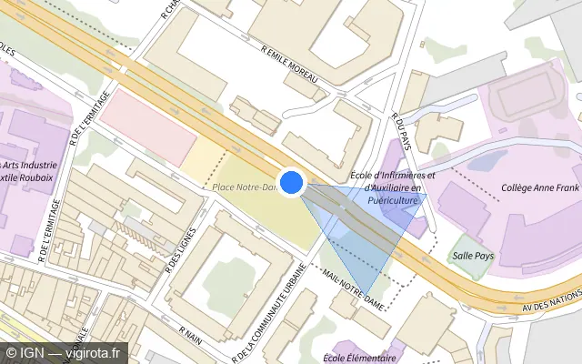 Vue plan de l'emplacement du radar tourelle à Roubaix sur Avenue des Nations Unies / M 775