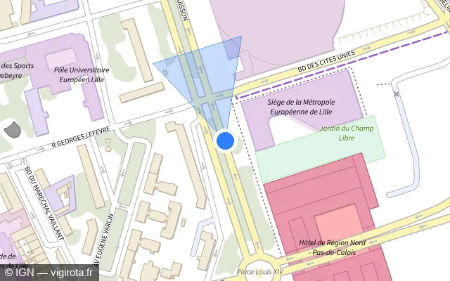 Vue plan de l'emplacement du radar tourelle à Lille sur Avenue du Président Hoover