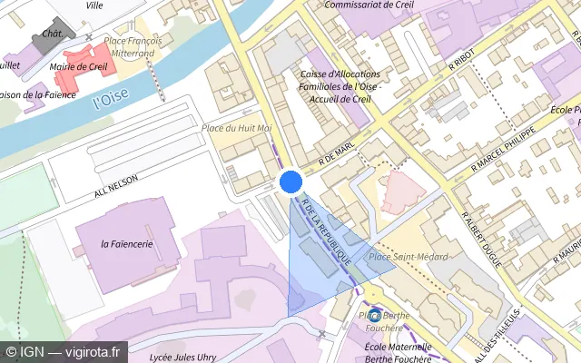 Vue plan de l'emplacement du radar tourelle à Creil sur Rue de la République / D 916