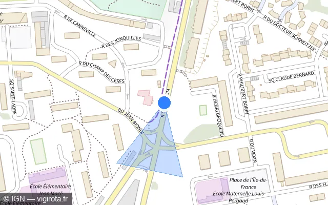 Vue plan de l'emplacement du radar tourelle à Creil sur Rue Léon Blum