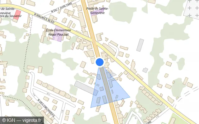 Vue plan de l'emplacement du radar tourelle à Sainte-Geneviève sur Route Nationale 1 / D 1001