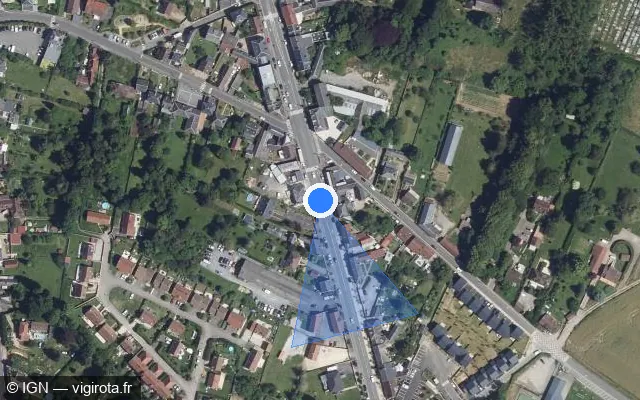 Vue satellite de l'emplacement du radar tourelle à Sainte-Geneviève sur Route Nationale 1 / D 1001