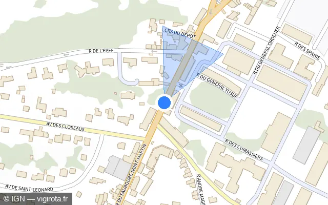 Vue plan de l'emplacement du radar tourelle à Senlis sur Rue du Faubourg Saint-Martin / D 1017