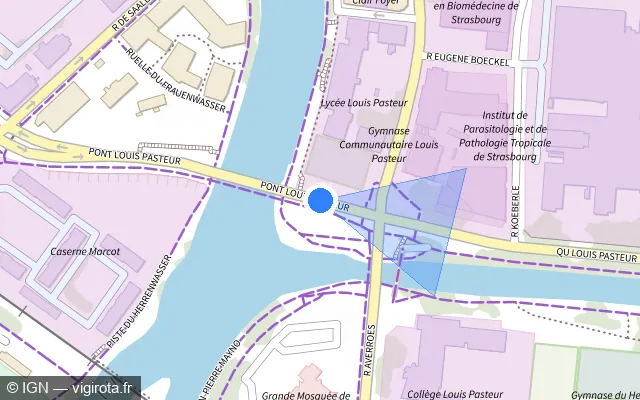 Vue plan de l'emplacement du radar tourelle à Strasbourg sur Quai Louis Pasteur