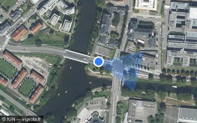 Vue satellite de l'emplacement du radar tourelle à Strasbourg sur Quai Louis Pasteur