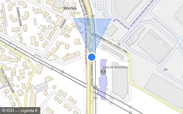 Vue plan de l'emplacement du radar tourelle à Vénissieux sur Boulevard Ambroise Croizat / D 95
