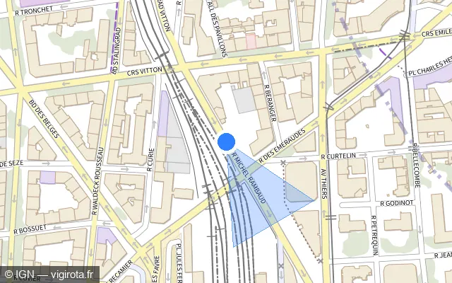 Vue plan de l'emplacement du radar tourelle à Villeurbanne sur Rue Michel Rambaud