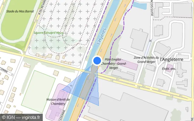 Vue plan de l'emplacement du radar de feu rouge à Chambéry sur Avenue du Repos / D 1006