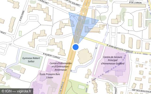 Vue plan de l'emplacement du radar de feu rouge à Annemasse sur Avenue Charles de Gaulle