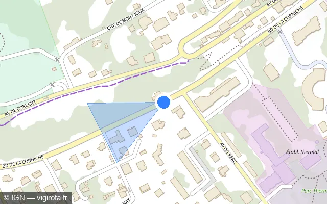 Vue plan de l'emplacement du radar de feu rouge à Thonon-les-Bains sur Boulevard de la Corniche