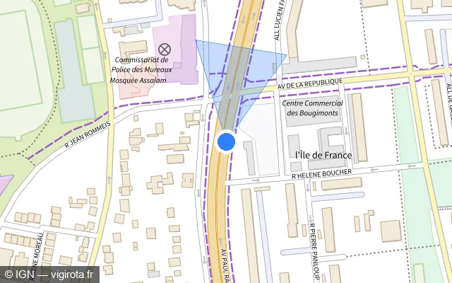 Vue plan de l'emplacement du radar tourelle à Les Mureaux sur D 43