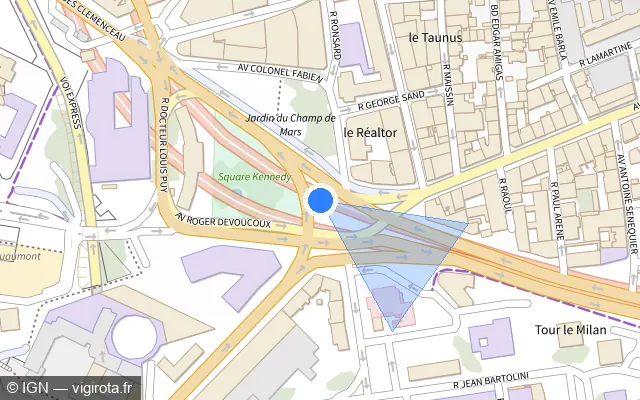 Vue plan de l'emplacement du radar de feu rouge à Toulon sur A 50 / Tunnel de Toulon
