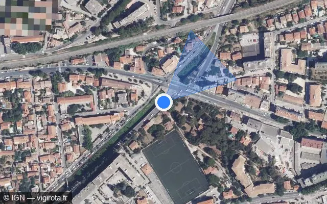 Vue satellite de l'emplacement du radar tourelle à Toulon sur Quai Marmora