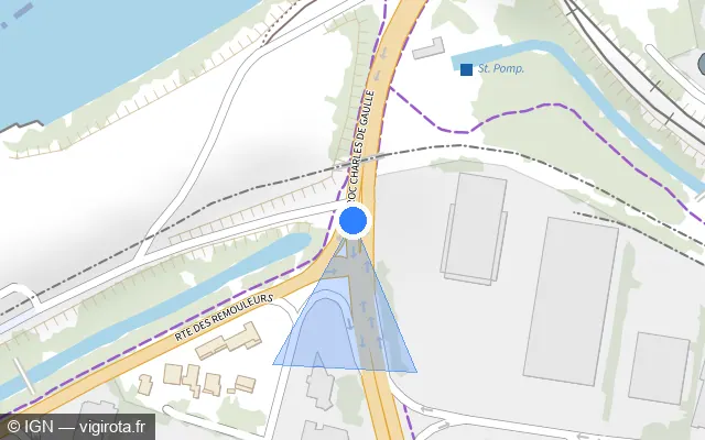 Vue plan de l'emplacement du radar tourelle à Les Angles sur Rocade Charles de Gaulle