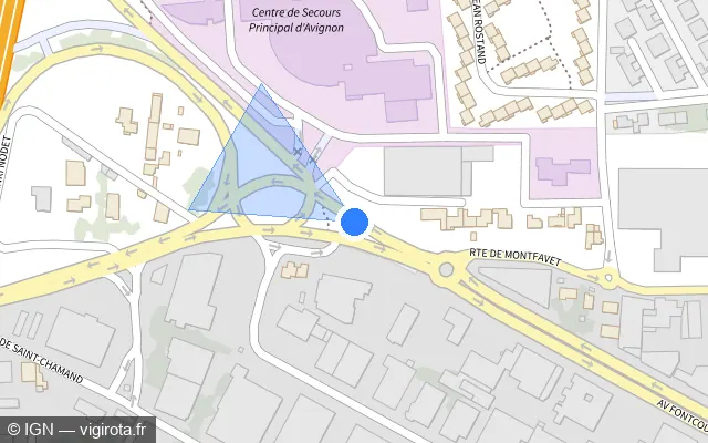 Vue plan de l'emplacement du radar tourelle à Avignon sur Avenue de Fontcouverte