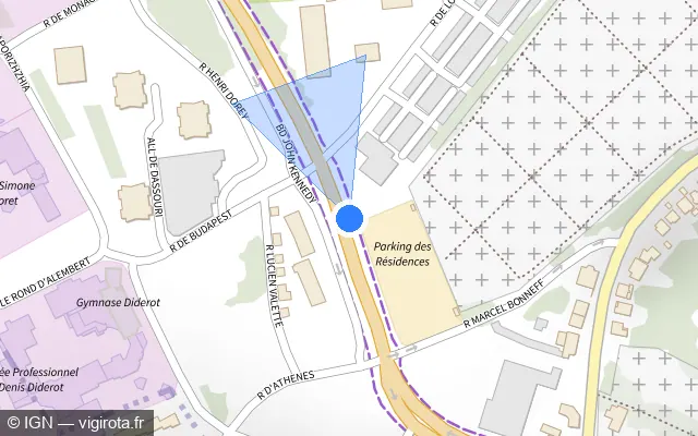 Vue plan de l'emplacement du radar urbain à Bavilliers sur Boulevard John Fitzgerald Kennedy / D 83
