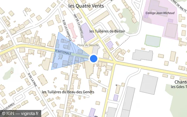 Vue plan de l'emplacement du radar de feu rouge à Terres-de-Haute-Charente sur Rue Nationale / D 941