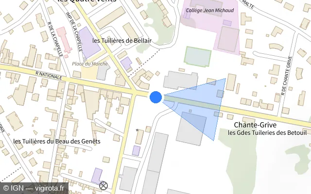 Vue plan de l'emplacement du radar de feu rouge à Terres-de-Haute-Charente sur Rue Nationale / D 941