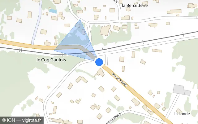 Vue plan de l'emplacement du radar de passage à niveau à Méry-sur-Cher sur Route de Tours / D 2076