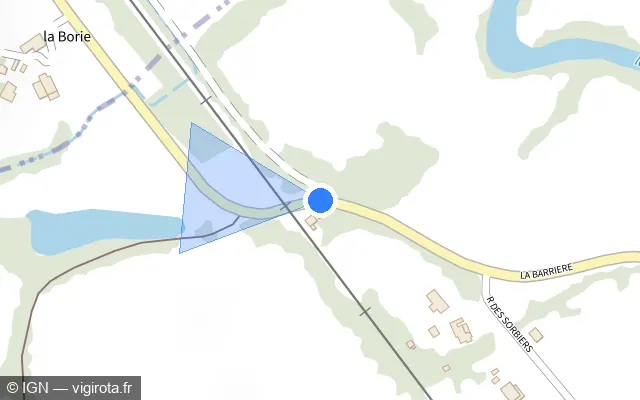 Vue plan de l'emplacement du radar de passage à niveau à Saint-Aulaire sur Route de Saint-Aulaire / D 17