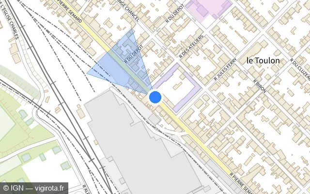Vue plan de l'emplacement du radar de feu rouge à Périgueux sur Rue Pierre Sémard / D 939