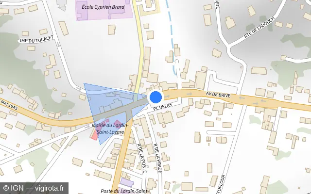 Vue plan de l'emplacement du radar de feu rouge à Le Lardin-Saint-Lazare sur Avenue de Brive / D 6089