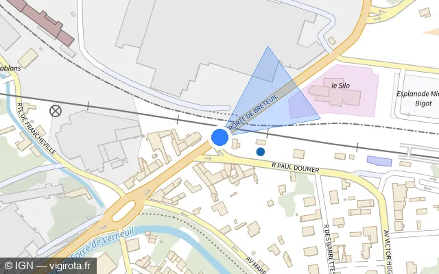 Vue plan de l'emplacement du radar de passage à niveau à Bâlines sur Rue Porte de Breteuil